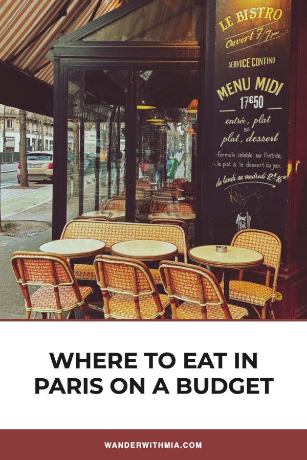 Image & Caption Pinterest template example: a travel pin titled "Where to Eat in Paris on a Budget"