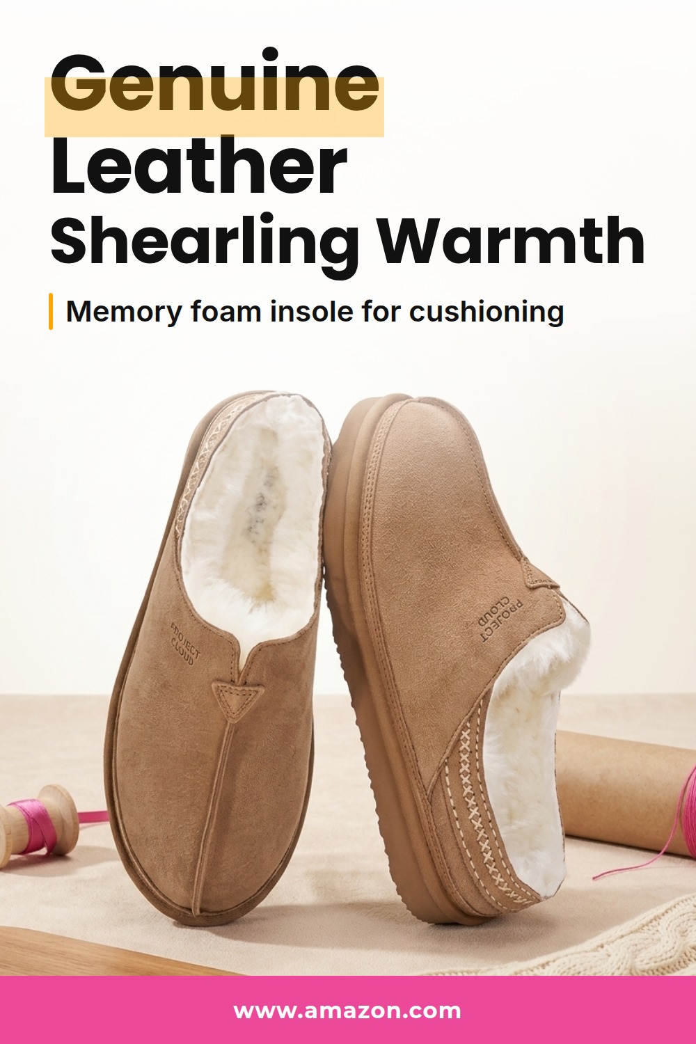 Pinterest pin for Project Cloud shearling slippers, generated from its Amazon product link