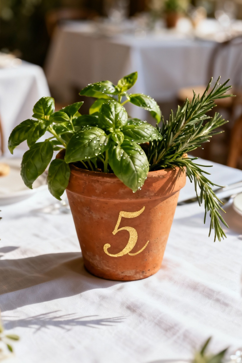 Terra Cotta Pot Numbers with Herbs