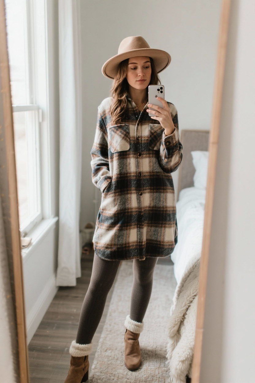 Flannel Shirt Dress with Flair
