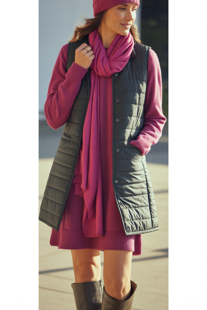 Quilted Vest with Sweater Dress