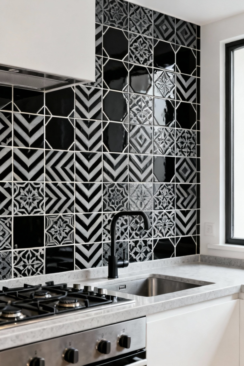 Créez un Mur d'Accent Noir avec des Carreaux Géométriques