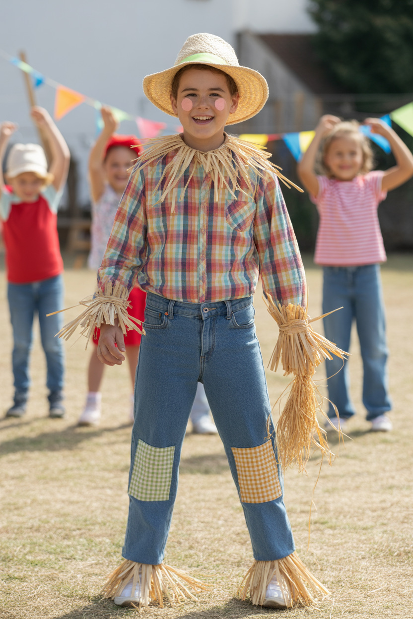 Disfraz DIY de espantapájaros con camisa de cuadros