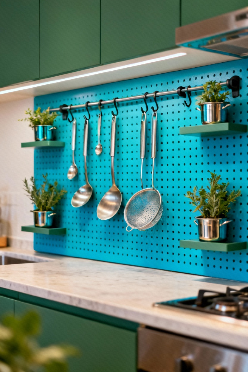 Installez un panneau perforé peint comme mur d'ustensiles décoratif