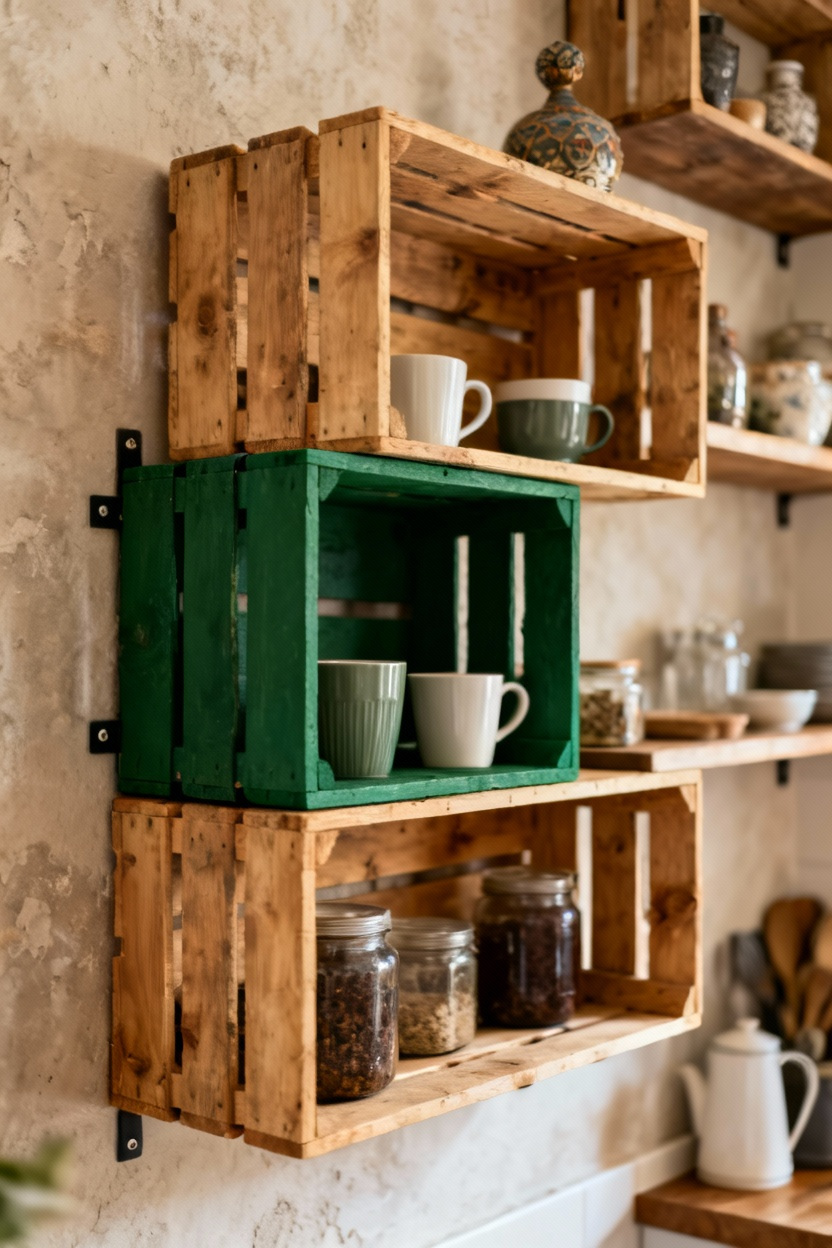 Utilisez des caisses en bois empilées pour un coin café rustique