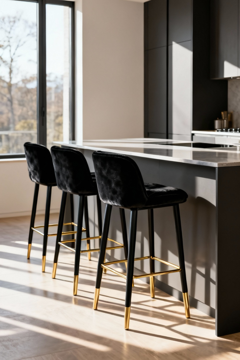 Intégrez des Tabourets de Bar Noirs avec Dossiers Confortables