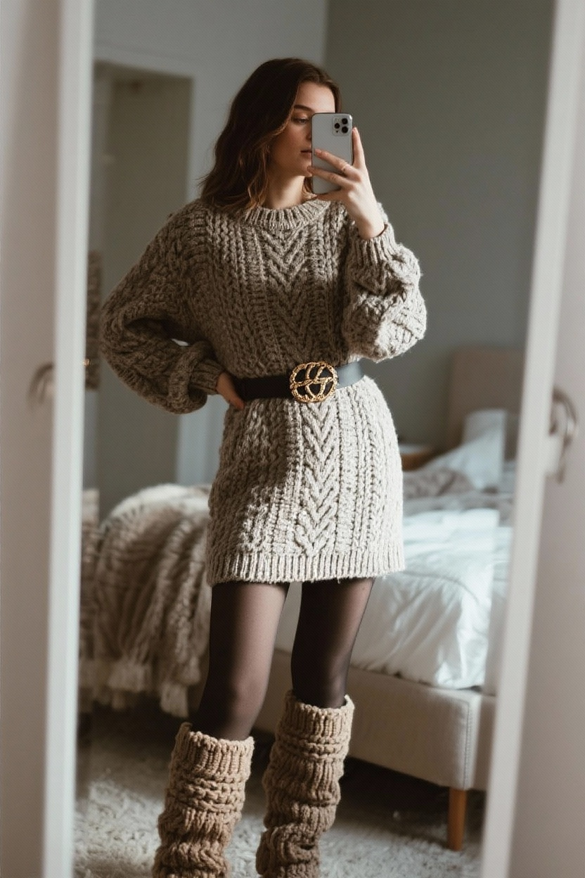 Textured Knit Dress Ensemble