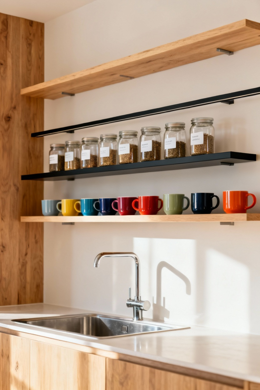 Installer des étagères flottantes pour épices et mugs