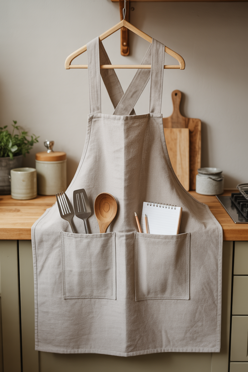 Delantal cruzado de lino con bolsillo grande