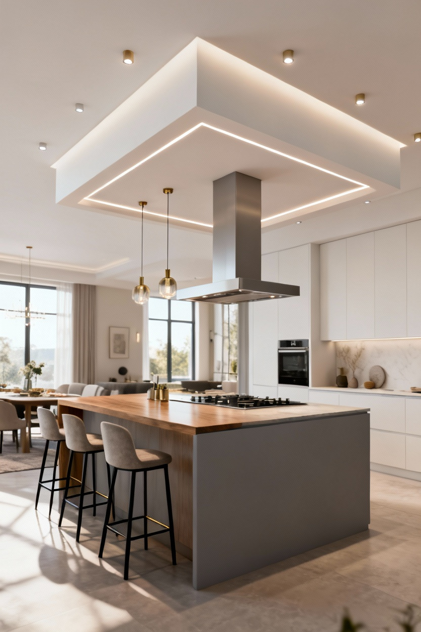Faux Plafond Avec Caisse Suspendue Au-Dessus De L’Îlot