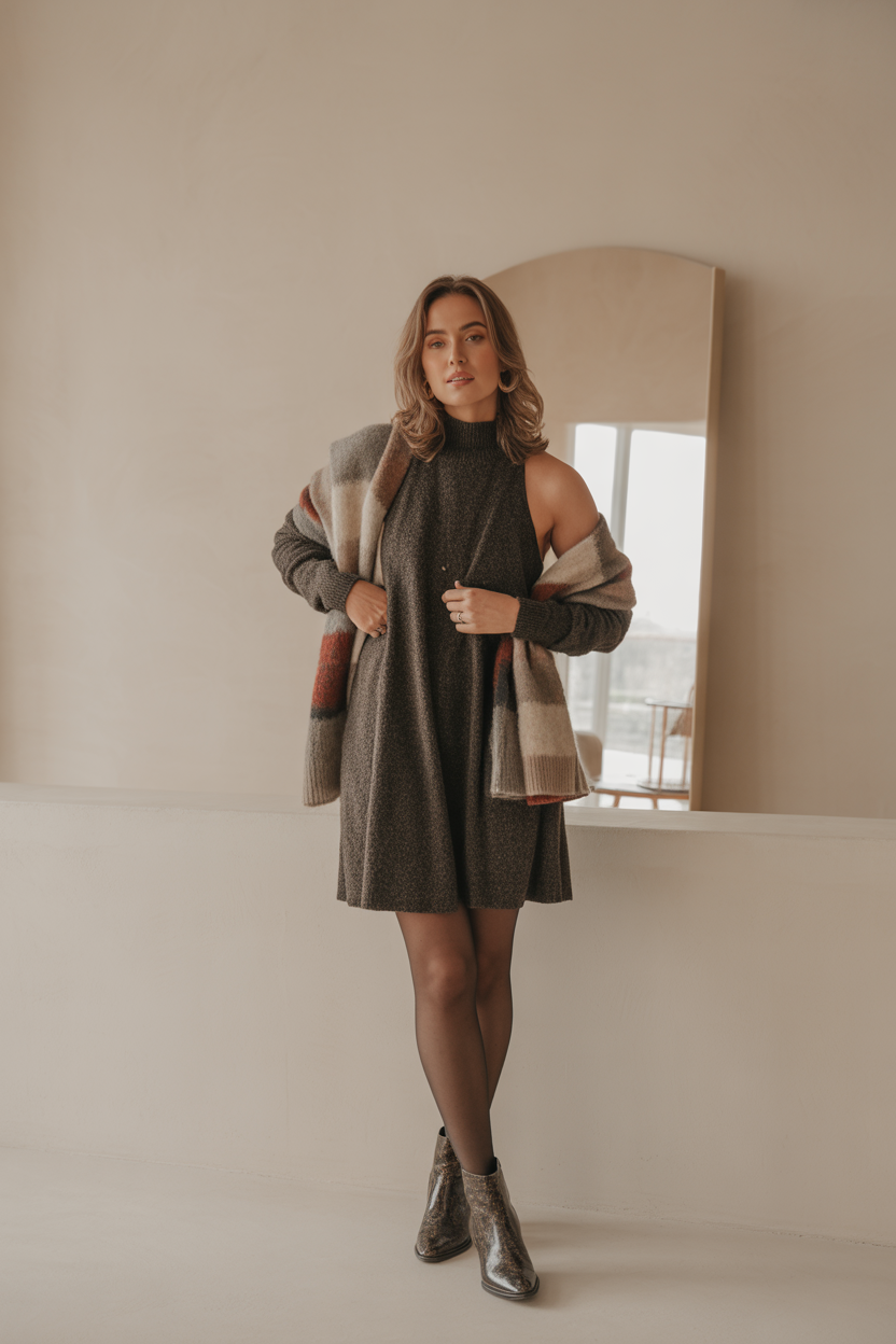 Mock Neck Dress and Tights