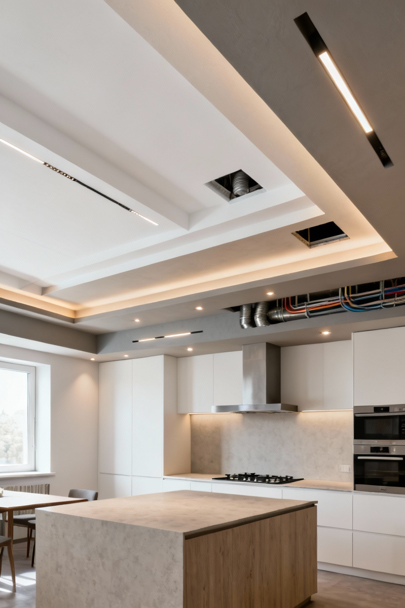 Faux Plafond À Niveaux Pour Cacher Gaines Et Câbles