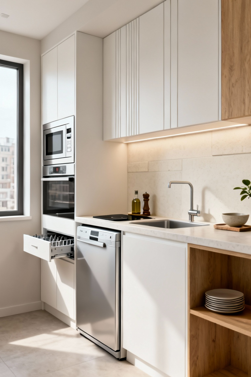 Mini-cuisine avec électroménagers compacts encastrés
